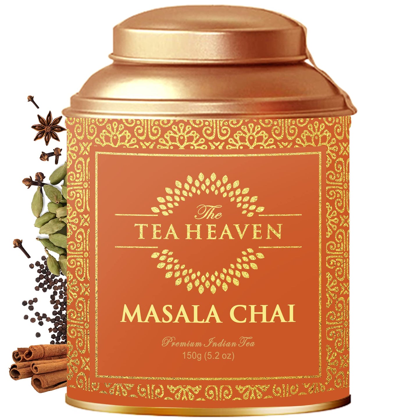 The Tea Heaven Masala Chai Tea Indian Loose Leaf Chai Tea With Whole Spices, Spiced Green Tea For Hot Or Cold Brewing, 150 Grams (5.2 Oz)