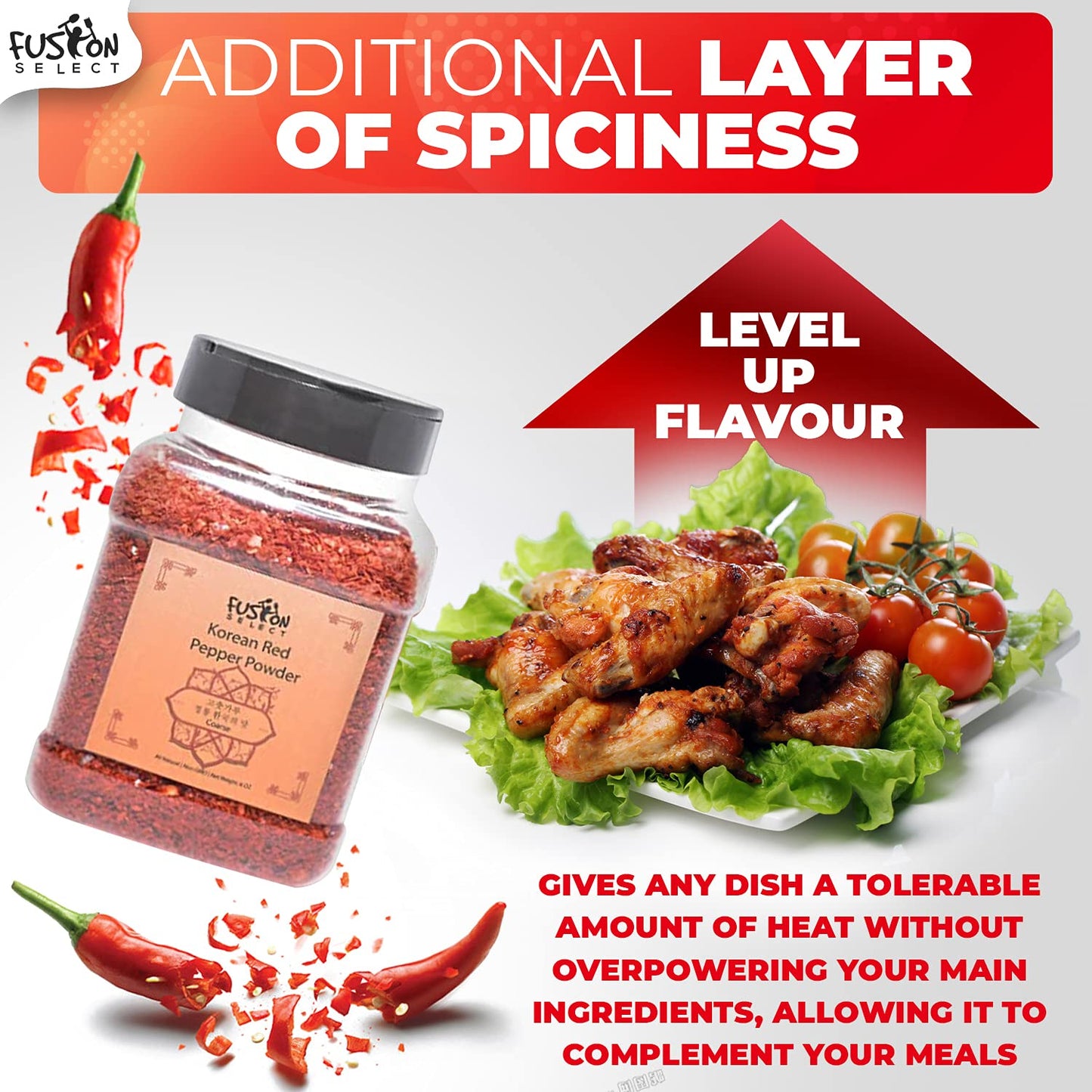 Fusion Select Korean Premium Non-Gmo Gluten Free Red Chili Pepper Flakes Powder, Crushed Red Pepper Premium Gochugaru For Kimchi Seasoning, Chicken, Pork, Fish, Vegetables Hot Pepper Flakes (12 Oz)