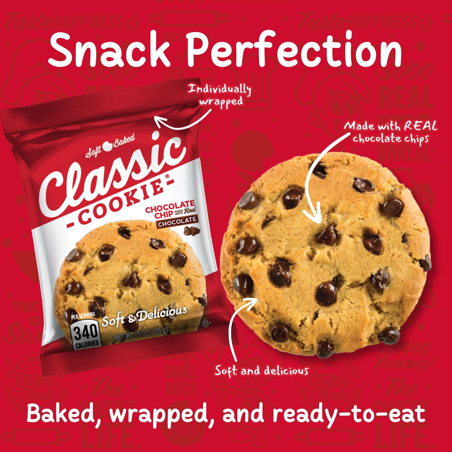 Classic Cookie, Soft Baked Cookie, Variety Pack With 3Oz. Chocolate Chip, Peanut Butter, Sugar Cookie, And Snickerdoodle, 32 Coo