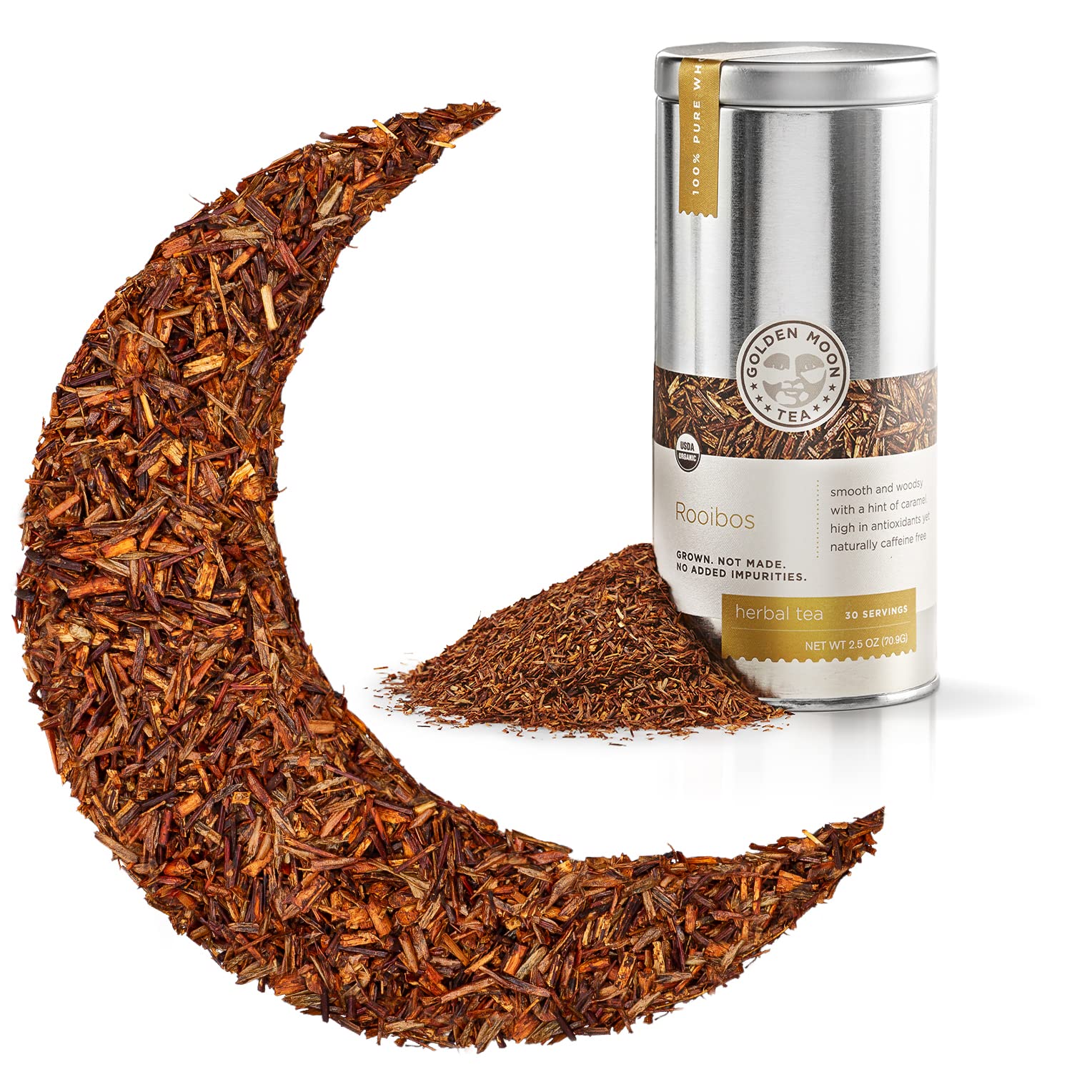 Golden Moon Tea Rooibos Tea - Organic Herbal, Caffeine-Free - 2 Ounce Travel Tin - Non-GMO, Loose Leaf - Model SUVELAM