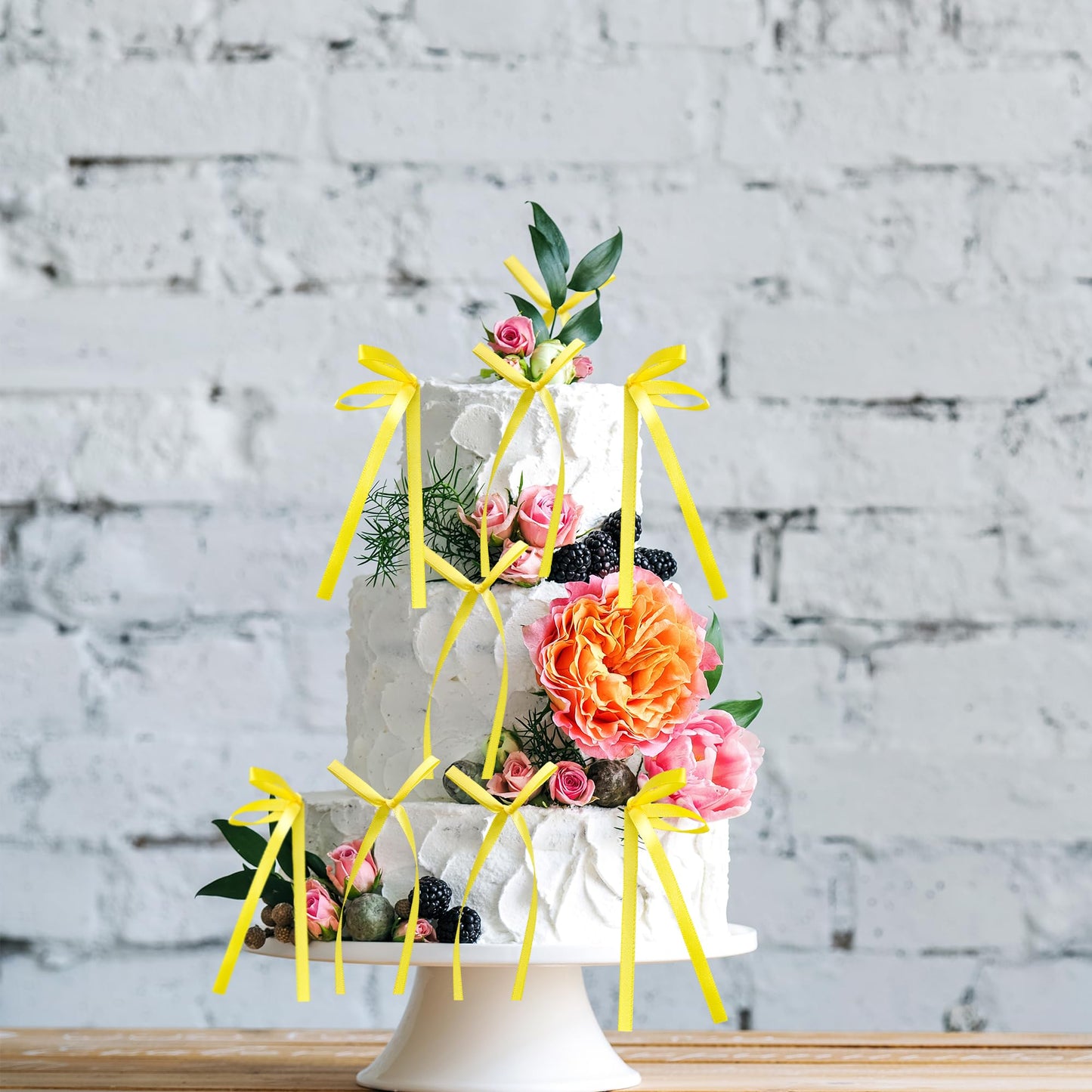 Gyufise 30Pcs Bowknot Cake Toppers, Yellow Cake Decorations for Birthdays, Weddings, Baby Showers, Size: 2.9x5.7 inches