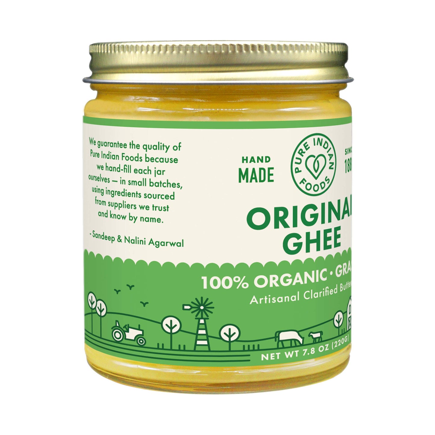 Grassfed Organic Original Ghee - by Pure Indian Foods, 7.8 oz, Pasture Raised, Gluten-Free, Non-GMO, Paleo, Keto-Friendly (Pack
