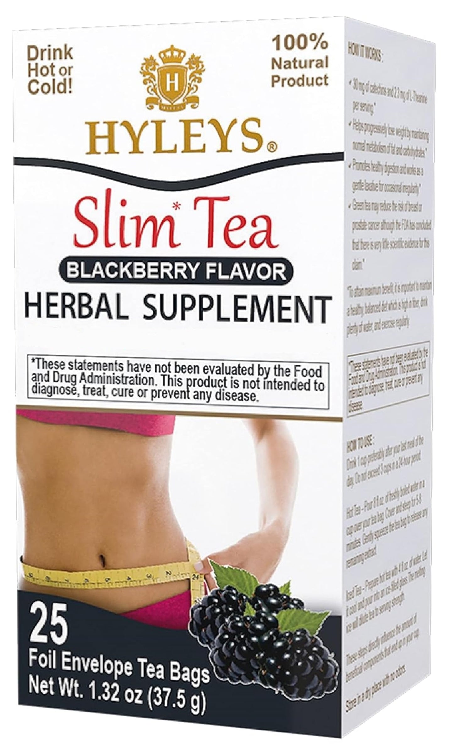 HYLEYS Slim Tea Blackberry Flavor - Herbal Supplement, 25 Tea Bags (Pack of 12)