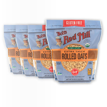 Bob s Red Mill Gluten Free Organic Extra Thick Rolled Oats, 32oz (Pack of 4) - Non GMO, Whole Grain, Vegan, Kosher