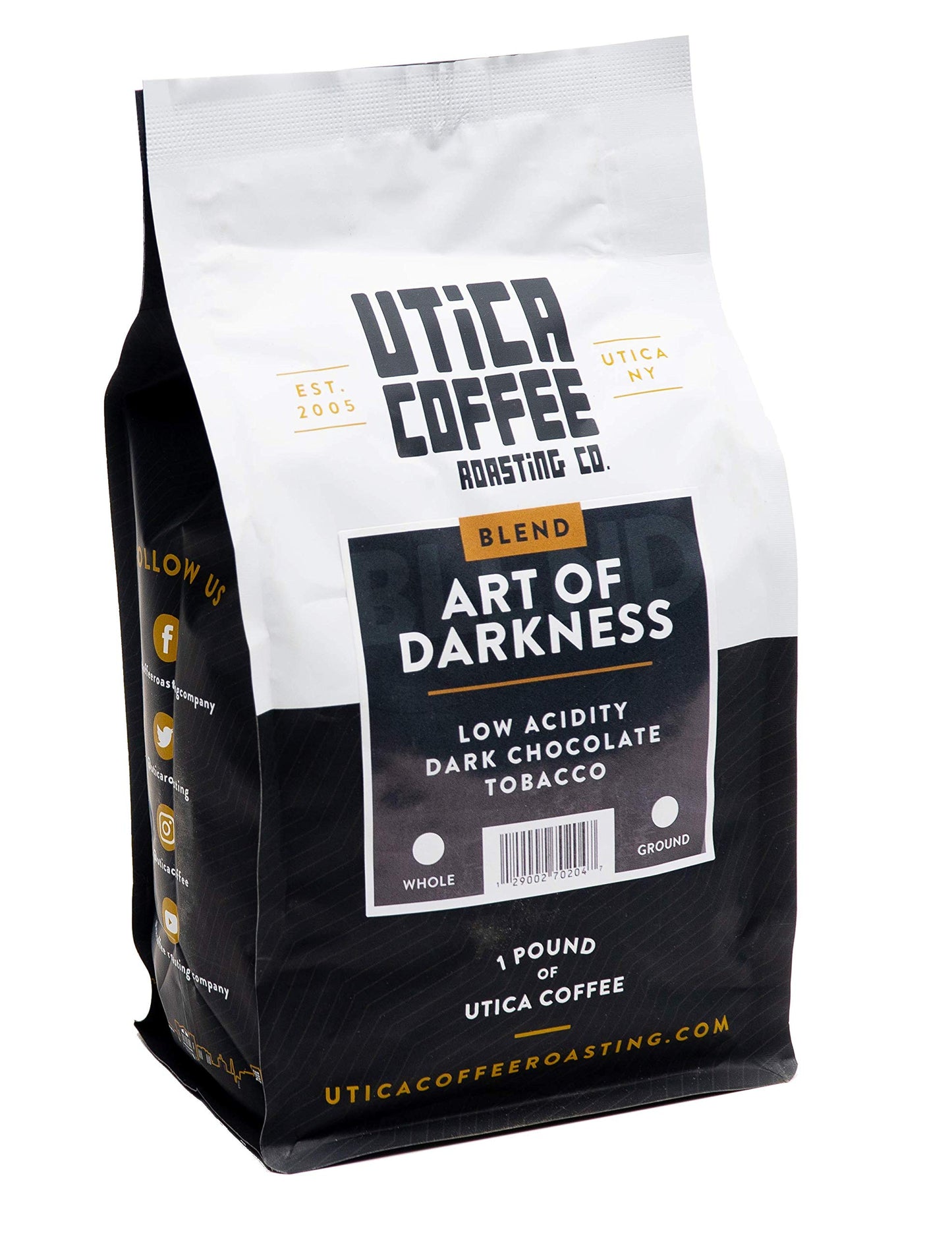Utica Coffee Roasting Co. The Art Of Darkness | Specialty Dark Roasted Ground Coffee | 16 Oz Reclosable Bag