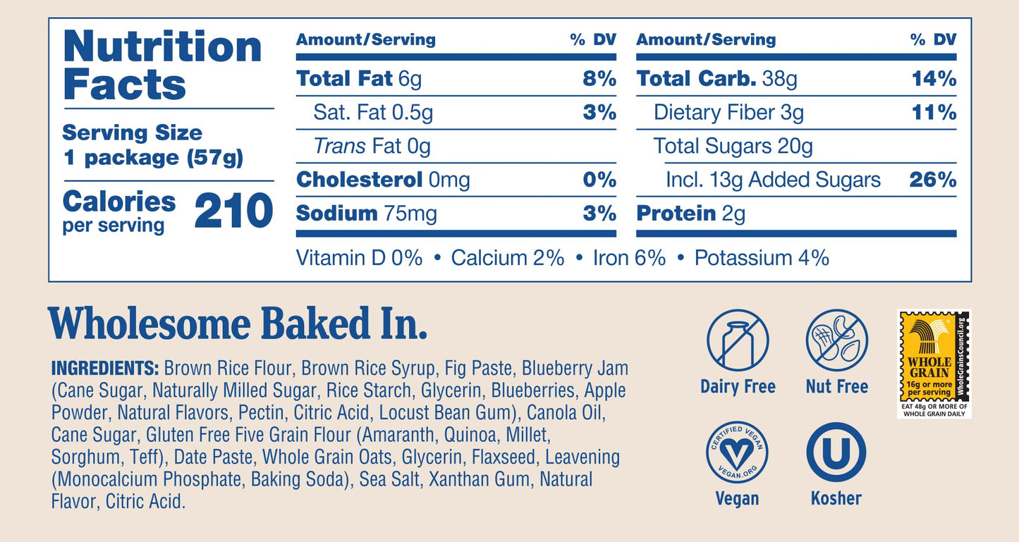 Natures Bakery Gluten Free Fig Bars, Blueberry, Real Fruit, Vegan, Non-Gmo, Snack Bar, 6 Boxes With 6 Twin Packs (36 Twin Packs)