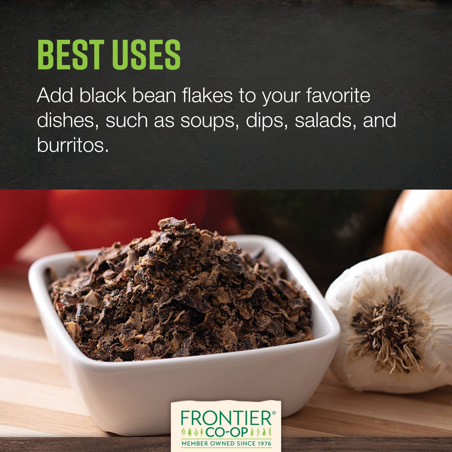 Frontier Co-Op Organic Black Beans Flakes 1Lb - For Black Bean Burger Patties, Dry Bean Soup Mix, Black Bean Dip And More