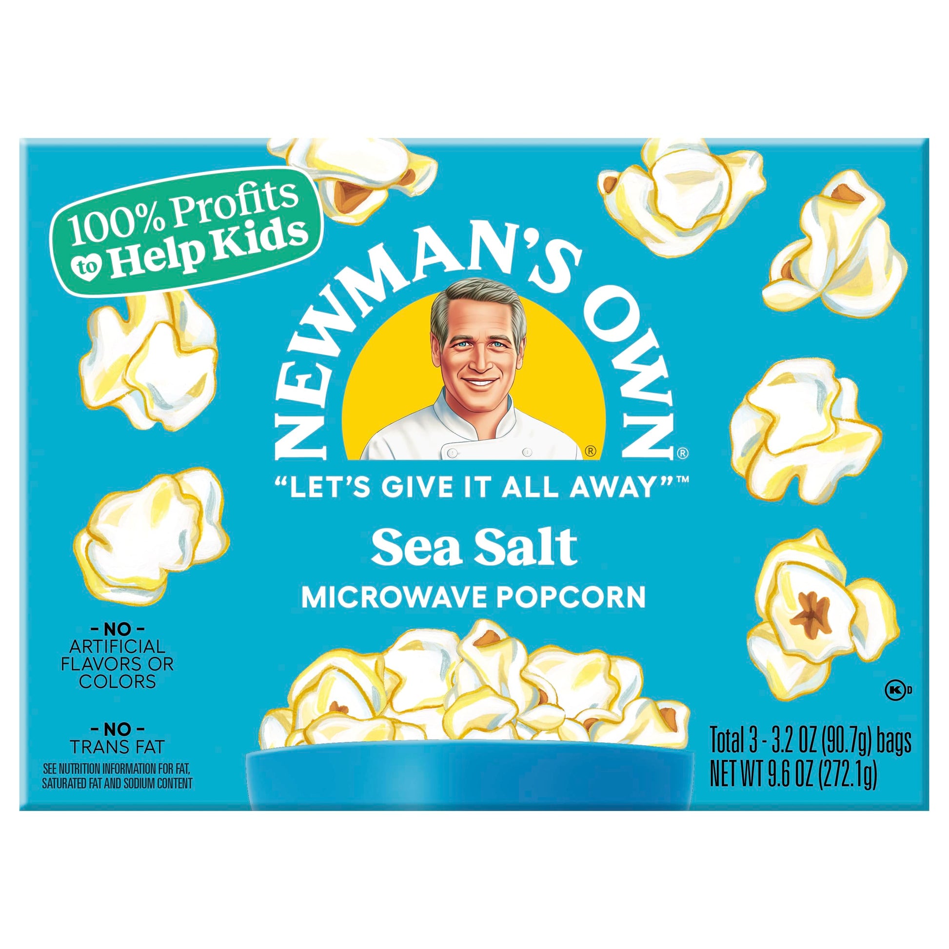 Newmans Own Microwave Popcorn, Sea Salt, 9.6 oz, Pack of 12, Green
