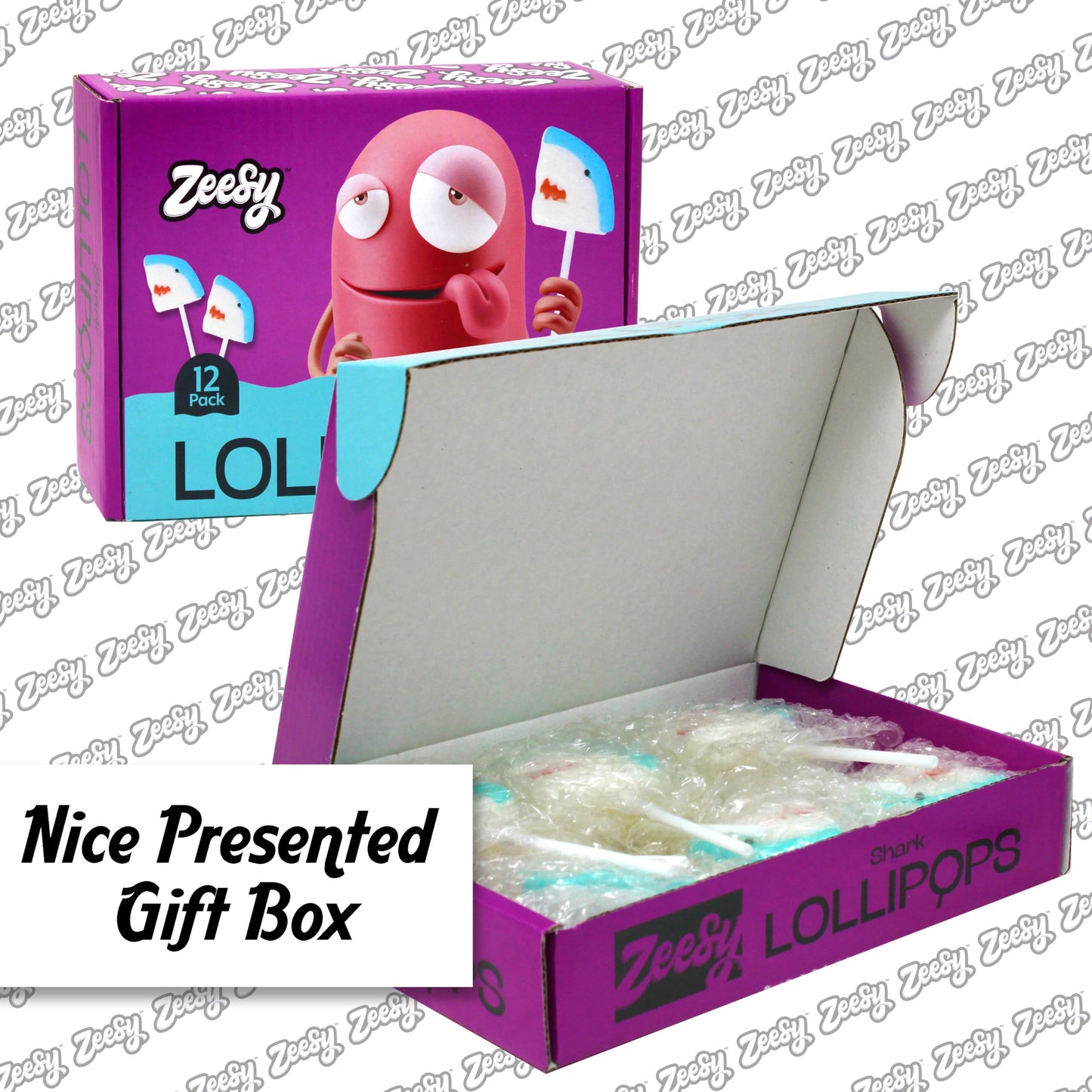 Zeesy Shark Lollipops - 12 Individually Wrapped Candy Suckers for Parties - 14.2 x 4.2 x 20.3 cm