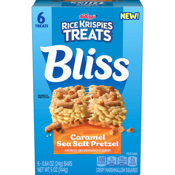Rice Krispies Treats Bliss Crispy Marshmallow Squares, Snack Bars, Caramel Sea Salt Pretzel, 5oz Box (6 Bars)