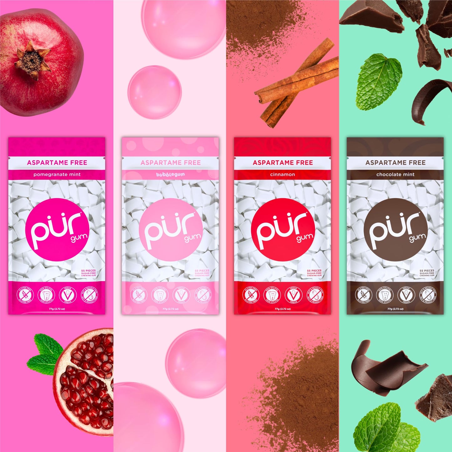 PUR Gum Variety Pack | Aspartame Free Chewing Gum | 100% Xylitol | 55 Count (Pack of 8) | Amazon Exclusive