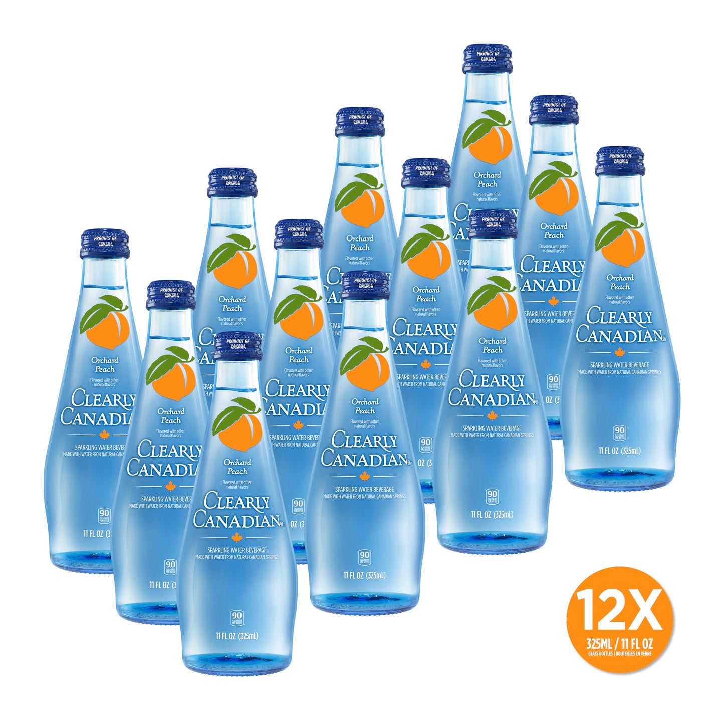 Clearly Canadian Orchard Peach Sparkling Spring Water Beverage, Natural & Carbonated, Flavored Seltzer Water, 1 Case (12 Bottles