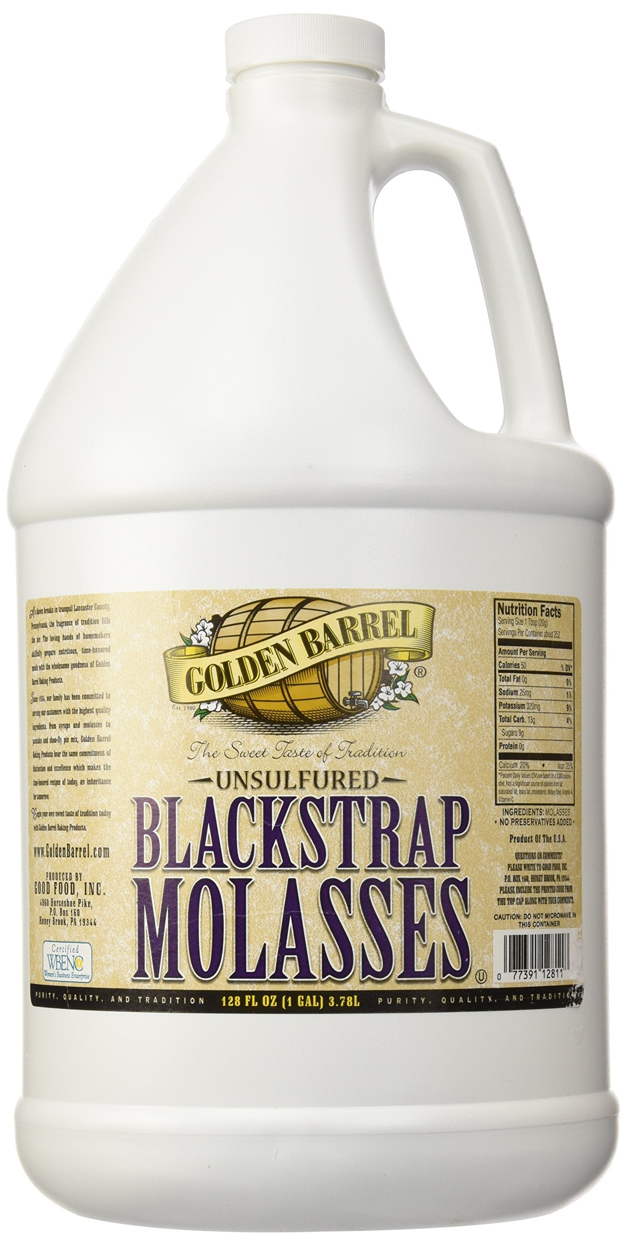 GOLDEN BARREL Unsulfured Blackstrap Molasses Jug, 128 Fl Oz, Plastic, Black, Model 1486819