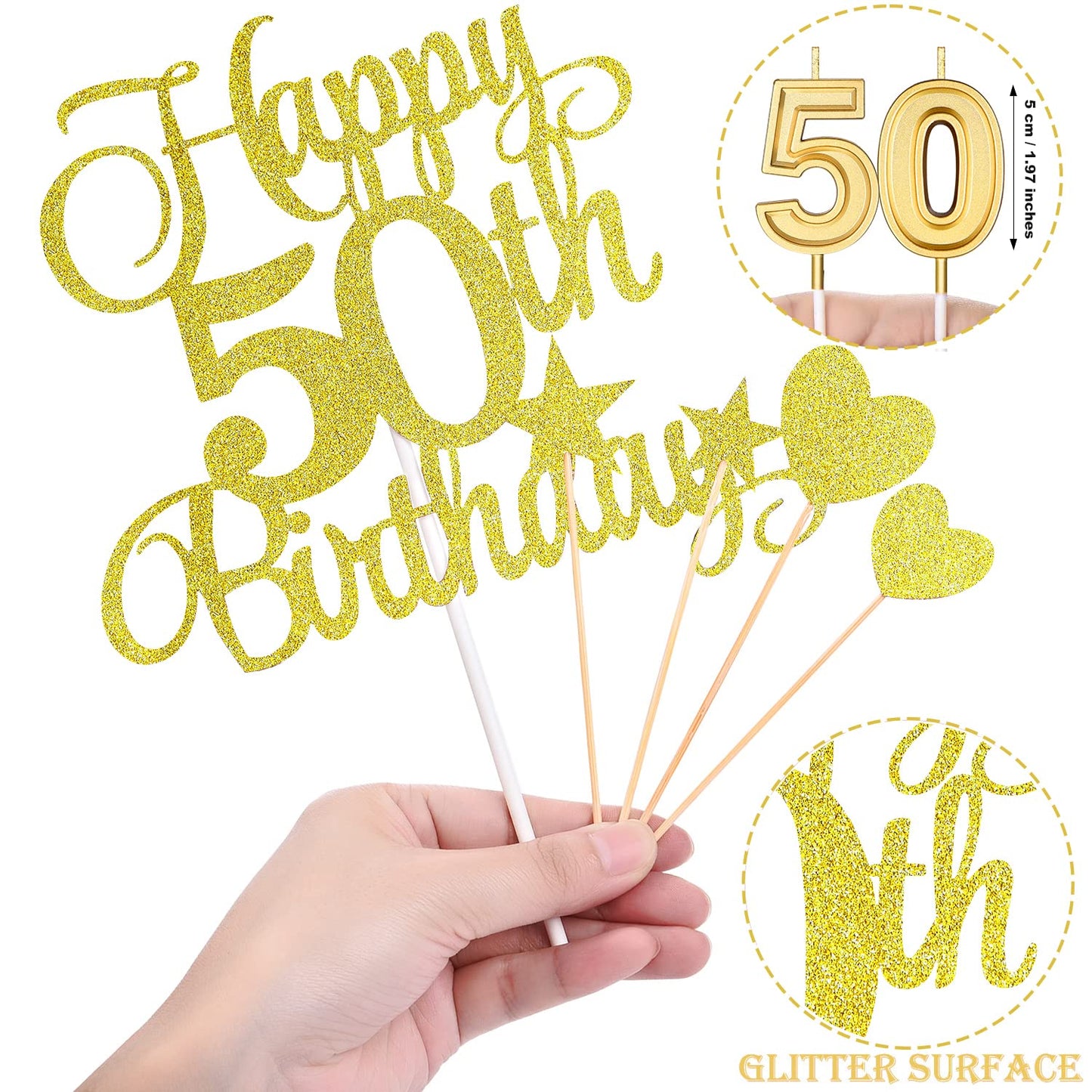 50Th Birthday Cake Decorations Set Include 50Th Birthday Candles Numeral 50 Cake Candles And Happy 50Th Birthday Cake Toppers Wi
