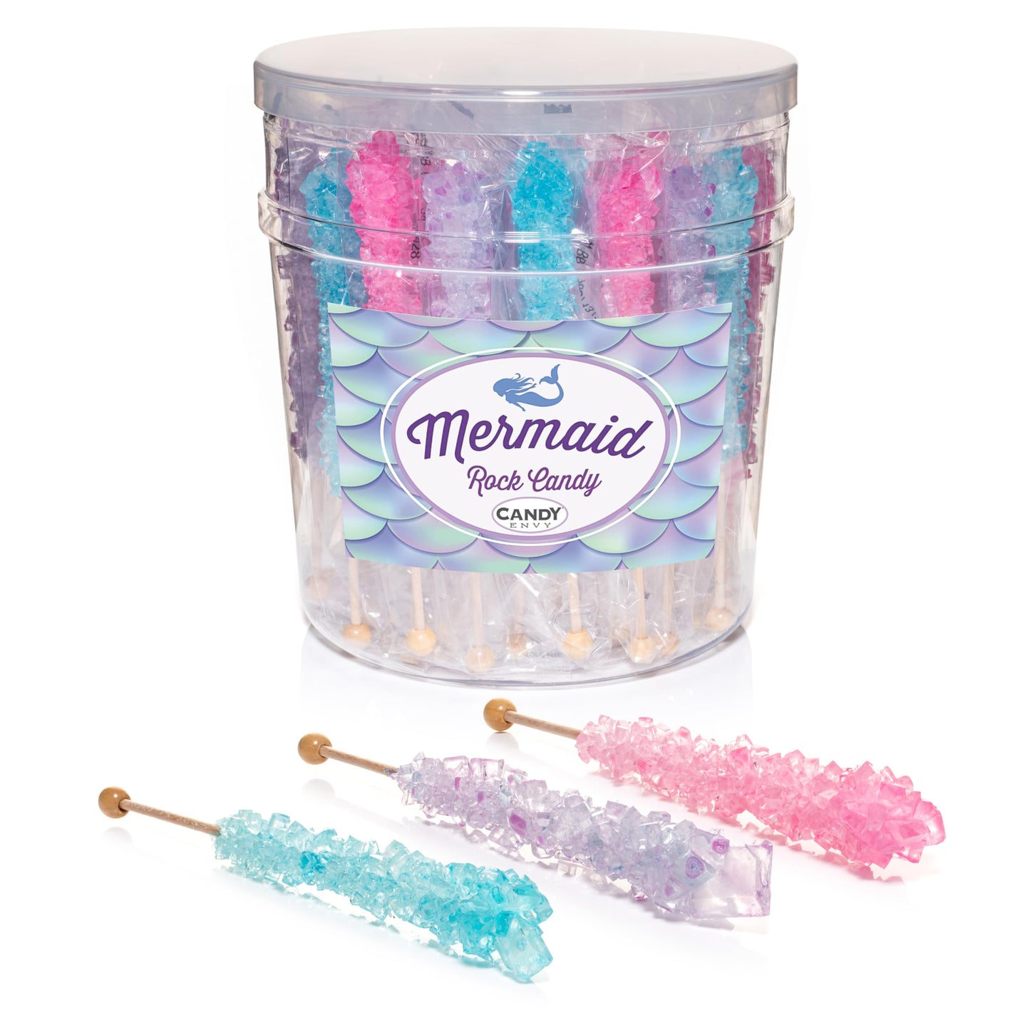 Mermaid Rock Candy Crystal Sticks - 36 Indiv. Wrapped - Pink, Light Blue, Lavender