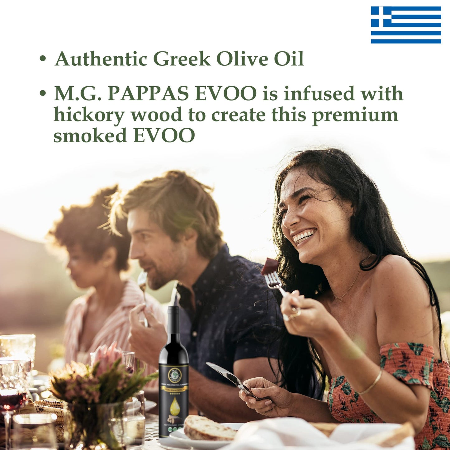 M.G. Pappas High Polyphenol Rich Smoked Infused Olive Oil Extra Virgin - Over 500Mg/Kg- Unfiltered First Cold Pressed Greek Evoo - Award Winning – 12.7 Oz 375Ml