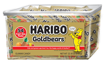 Haribo Gummi Candy, Original Goldbears Gummy Bears, 22.8 Ounce Tub (54 Treat Size Packs) Delicious Soft & Chewy Sweet Snacks, As