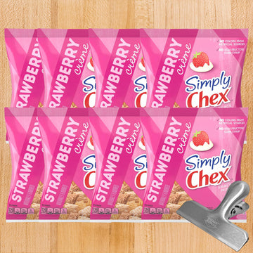 Strawberry Yogurt Crme Snack Mix, 1.03 oz (Pack of 8) with ZESTI Chip Clip - Sweet & Savory Whole Grain Cereal, Low-Fat, Individ
