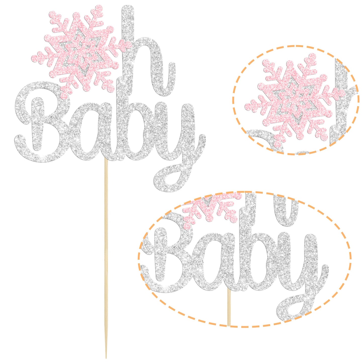Gyufise 1 Pack Oh Baby Snowflake Cake Topper Winter Baby Shower Boy Girl Silver Pink Glittery Decorations For Wonderland Christm