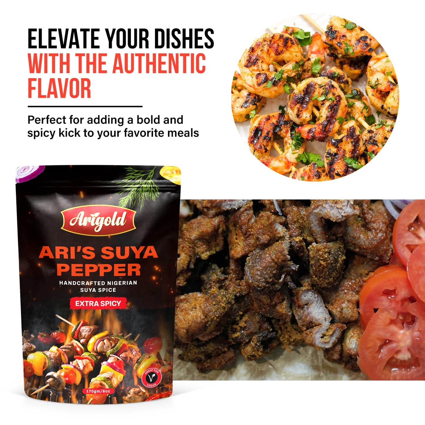 Arigold Suya Pepper - Handcrafted Nigerian Spice for BBQ, Chicken & Seafood - Extra Spicy - 5.5 oz