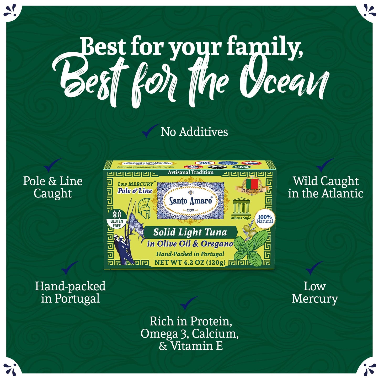 Santo Amaro Artisanal Wild Tuna Fillets in Olive Oil & Oregano, 4.2 oz (Pack of 3), Pole & Line Caught, 22g Protein, Keto