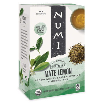 Numi Organic Tea Mate Lemon, Yerba Mate, Green Tea And Lemon Myrtle, 18 Count Tea Bags (Pack Of 3)