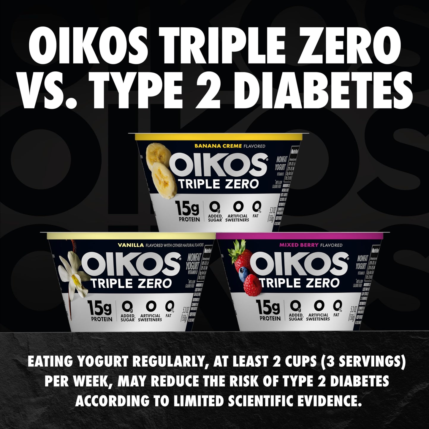 Oikos Triple Zero Mixed Berry Nonfat Greek Yogurt, 0% Fat, 0g Added Sugar and 0 Artificial Sweeteners, Just Delicious High Prote