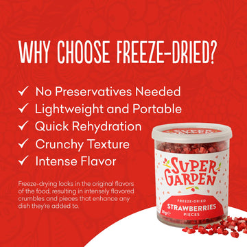 Super Garden Freeze Dried Strawberries | Crunchy Flavorful Pieces For Cereal, Yogurt, & Baking | Freeze Dried Fruit Strawberry N