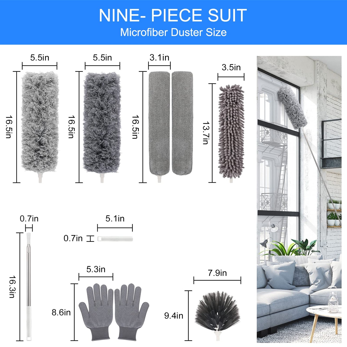 Duster With Extension Pole For Cleaning Ceiling Fans, High Ceilings, In Addition, Dusters For Cleaning Can Also Be Used For Low