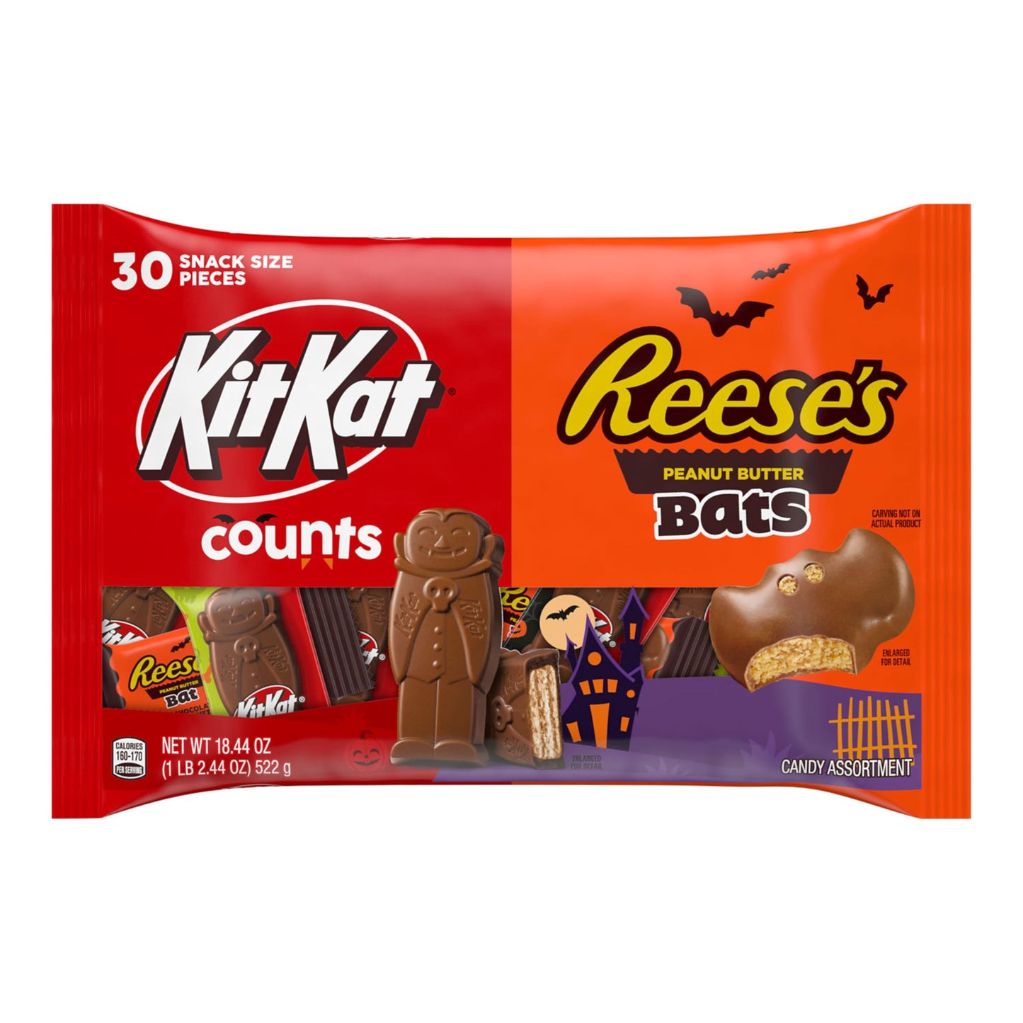 KIT KAT and REESES Assorted Milk Chocolate Snack Size  Halloween Candy Bag  18.44 oz (30 Pieces)