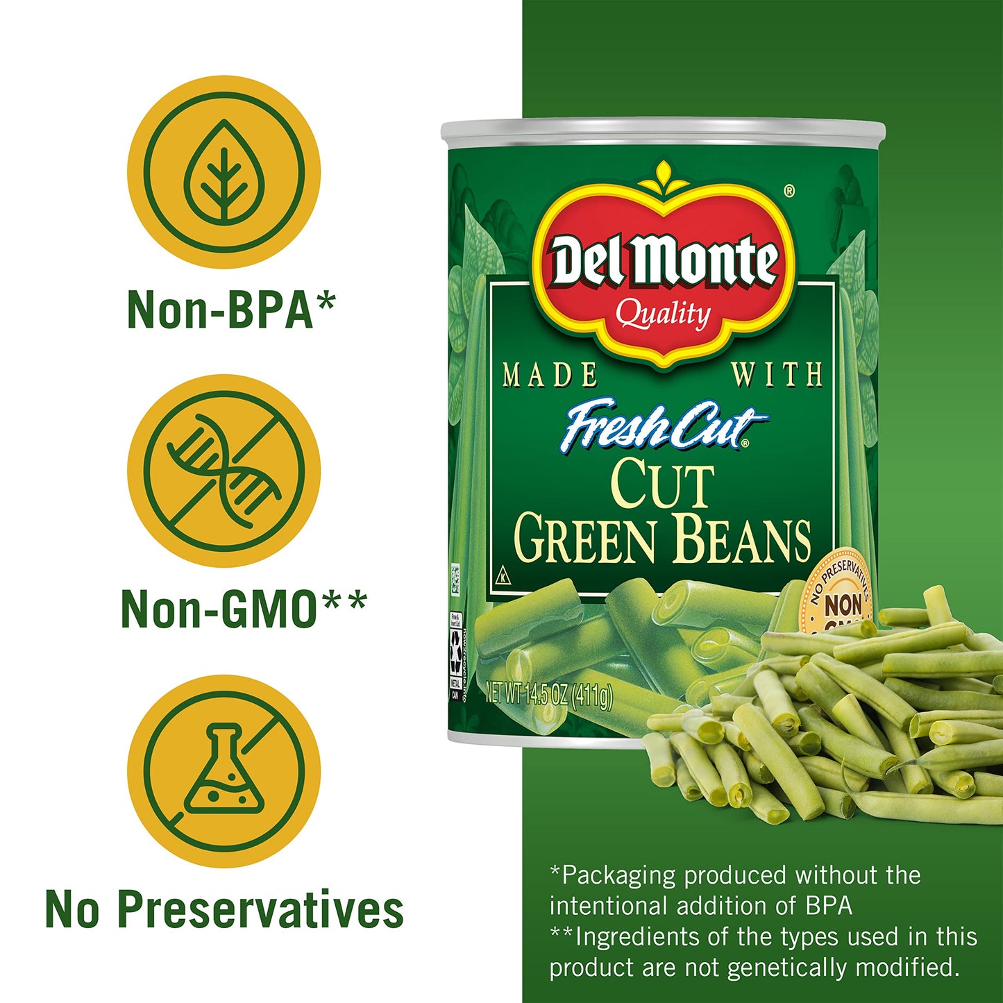 DEL MONTE FRESH CUT BLUE LAKE Cut Green Beans Canned Vegetables,14.5 Ounce (Pack of 12)