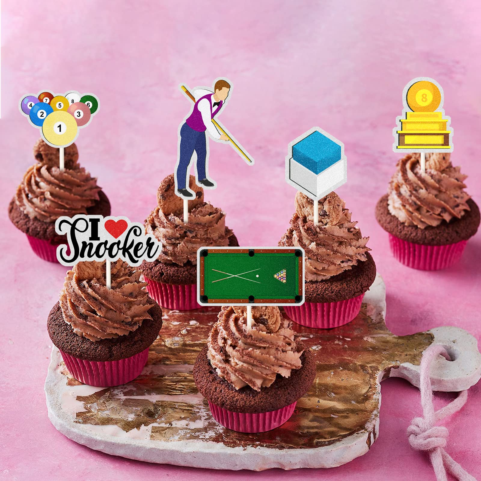 Mefeng Snooker Theme Cupcake Toppers,Billiards,Club,Medals,Table, I Love Snooker Sign, Funny Kit Ball Games Cupcake Toppers, Spo