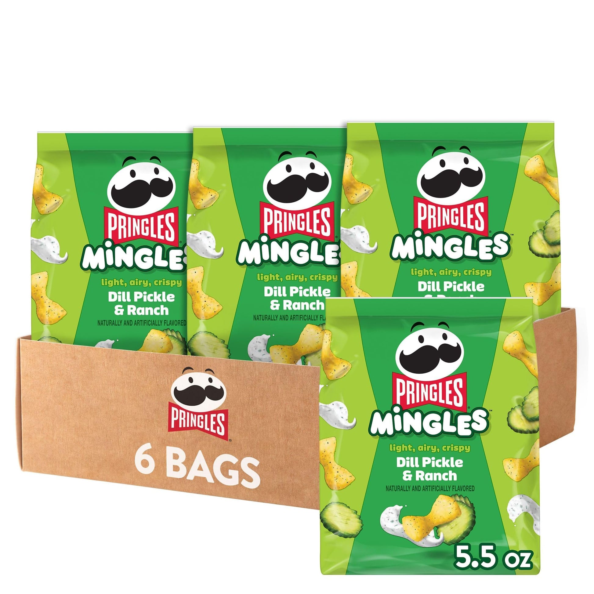 Pringles Mingles Puffed Snacks, Dill Pickle and Ranch, Salty Snacks (6 Bags)