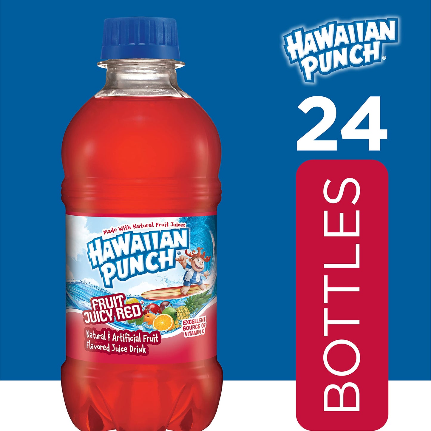 HAWAIIAN PUNCH Fruit Juicy Red Juice Drink, 10 Fl Oz Bottles, Caffeine-free, Gluten-free, 24 Count