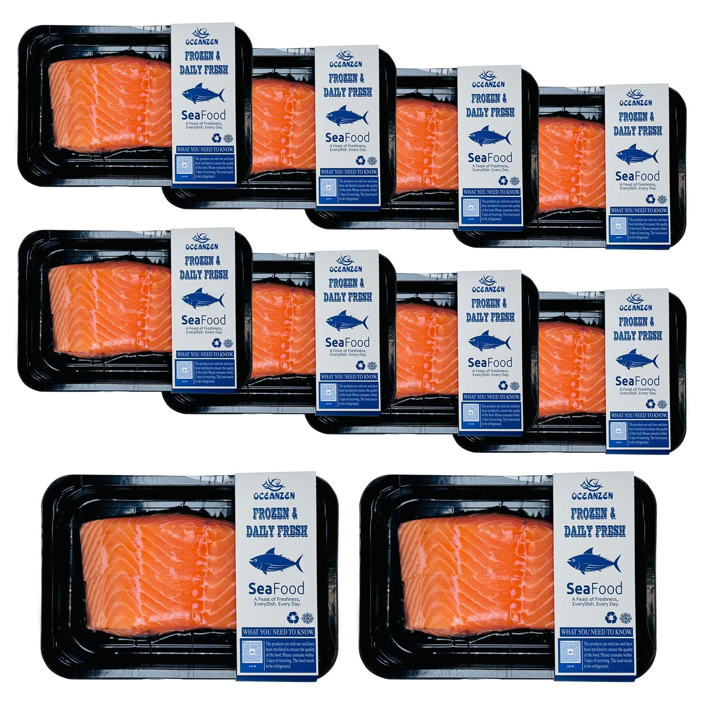 OCEANZEN:Premium Quality, Atlantic Salmon - 10 Packs of (2 x 6 oz Fresh Skinless Fillets) Shipped Frozen,Sashimi Grade - Sustain