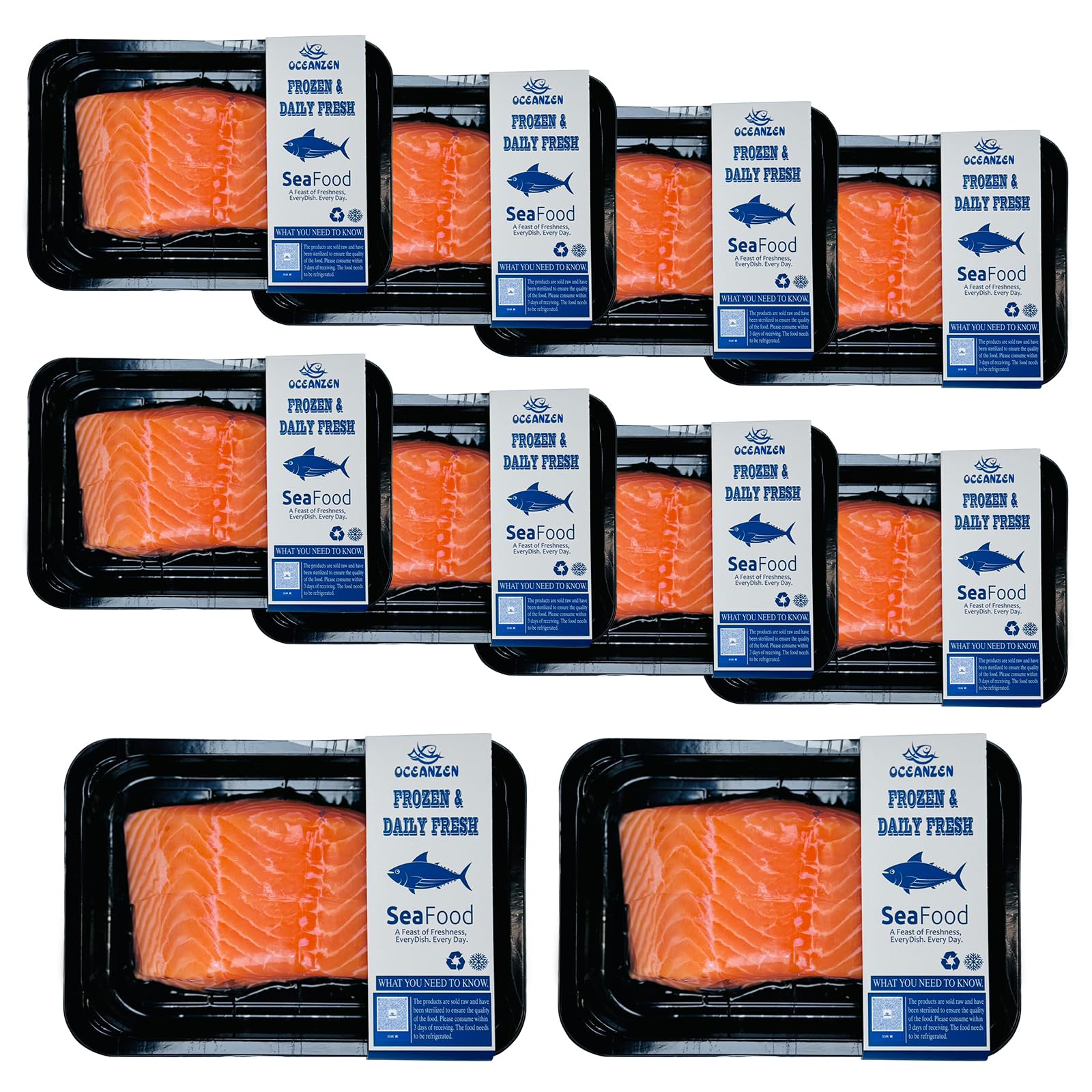 OCEANZEN:Premium Quality, Atlantic Salmon - 10 Packs of (2 x 6 oz Fresh Skinless Fillets) Shipped Frozen,Sashimi Grade - Sustain