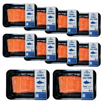 OCEANZEN:Premium Quality, Atlantic Salmon - 10 Packs of (2 x 6 oz Fresh Skinless Fillets) Shipped Frozen,Sashimi Grade - Sustain
