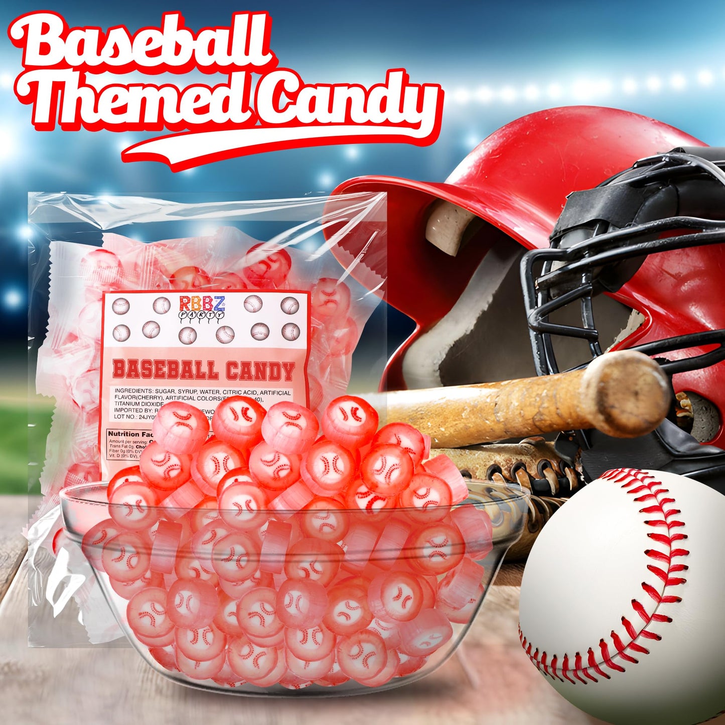 Baseball Candy - 8 Oz Resealable Bag Of Individually Wrapped Small Hard Candies (Approx. 58 Pcs) - Great For Baseball Party Favo