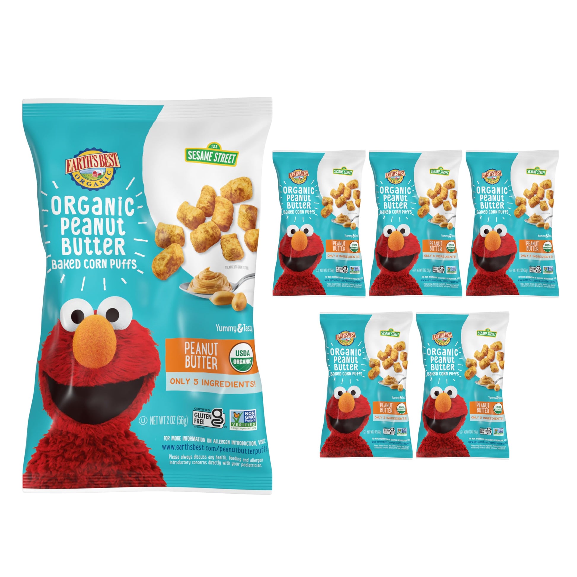 Earths Best Peanut Butter Puffs 2 oz (Pack of 6)
