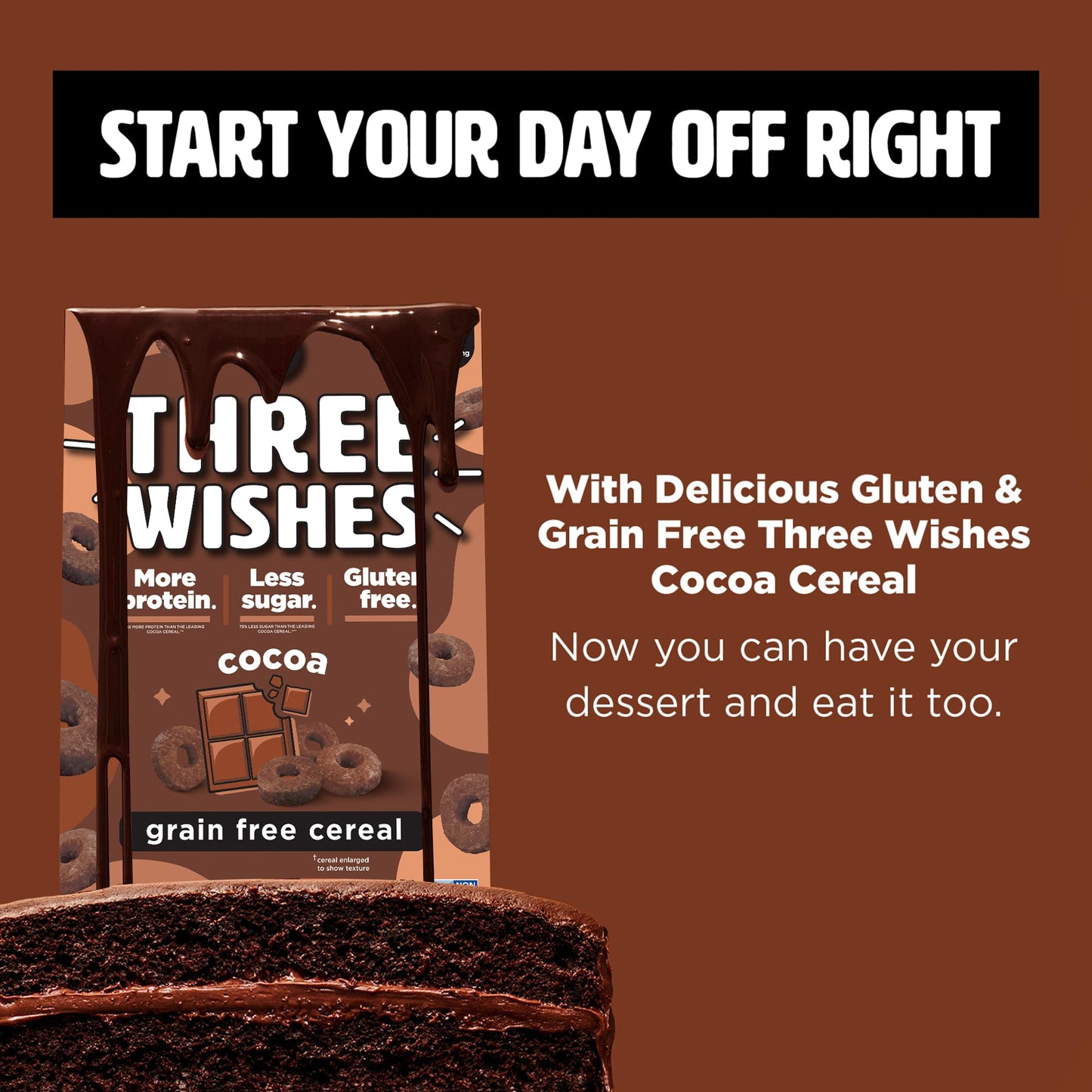 Plant-Based and Vegan Breakfast Cereal by Three Wishes - Cocoa, 6 Pack - More Protein and Less Sugar Snack - Gluten-Free, Grain-