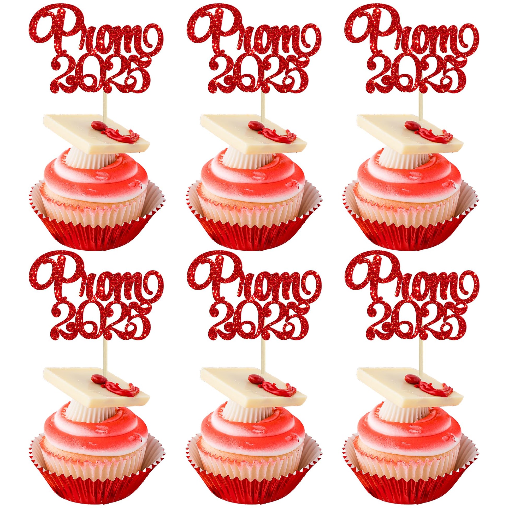 Gyufise 24Pcs Prom 2025 Cupcake Toppers 2025 Graduation Cupcake Picks 2025 Graduation Class of 2025 Cake Decorations For Graduat