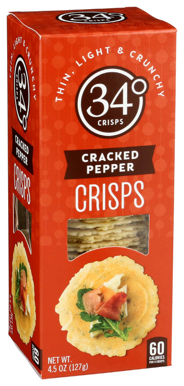 34 Degrees Crisps | Cracked Pepper Crisps | Thin, Light & Crunchy Crisps, Single Pack (4.5Oz)