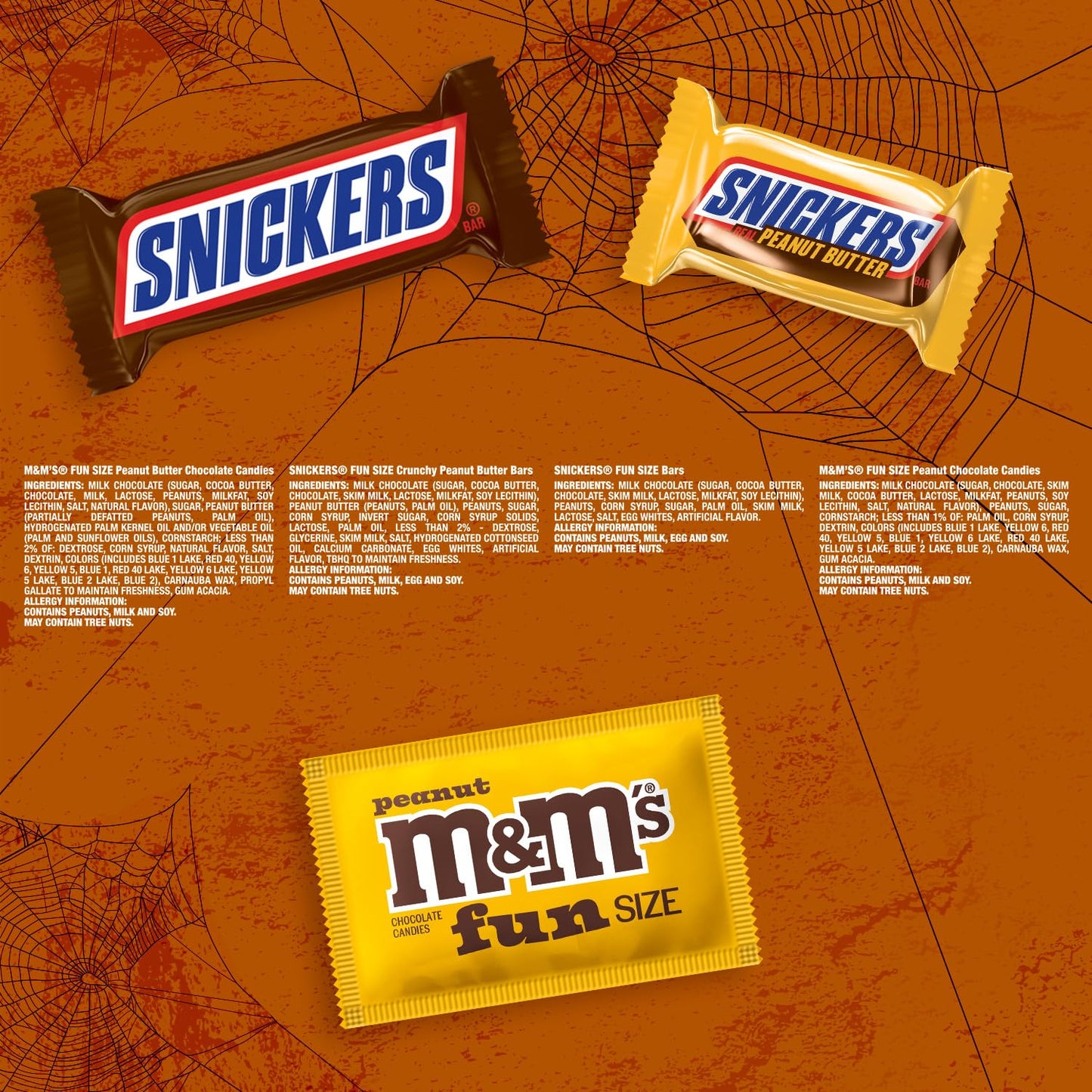 M&MS Peanut, SNICKERS Crunchy & SNICKERS Original Fun Size Trick or Treat Individually Wrapped Milk Chocolate Halloween Candy V