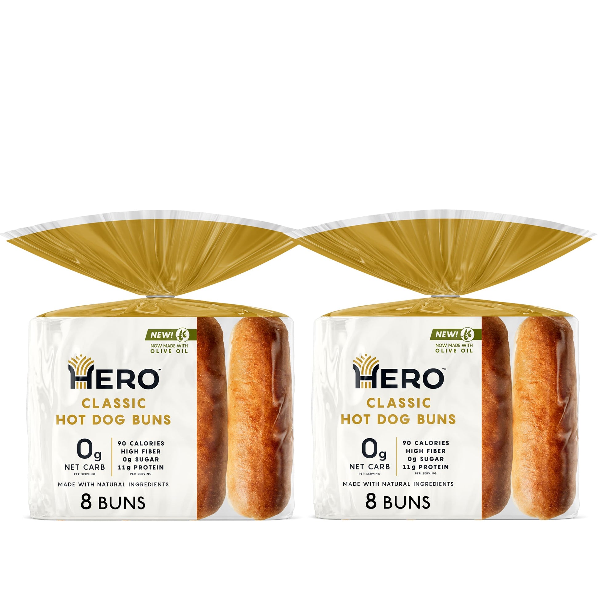 Hero Classic Hot Dog Bun - Delicious Rolls & Net Low Carb Hot Dog Buns | High Fiber, 0g Net Carbs, 0g Sugar & 90 Calories Per Se