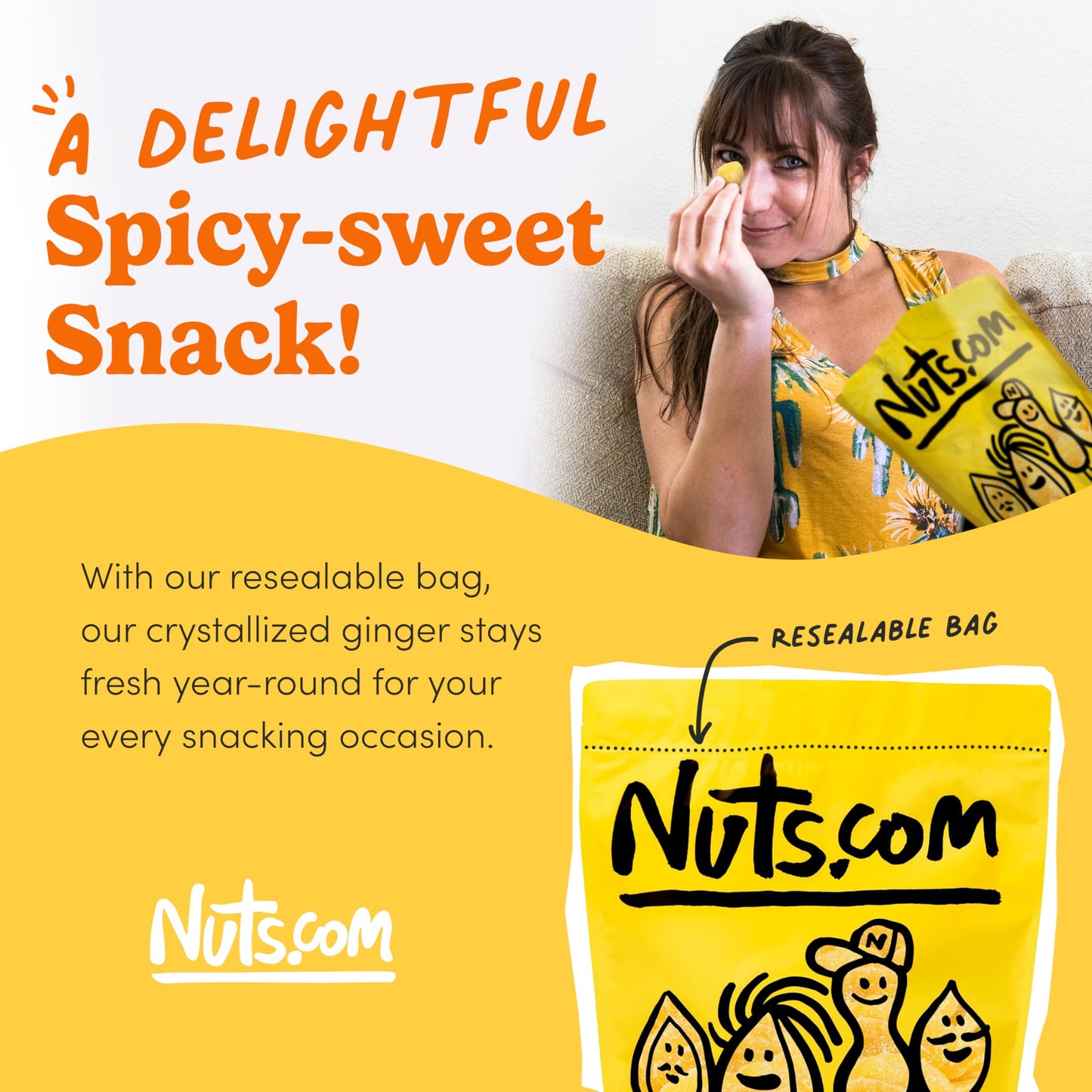 Nuts.Com Crystallized Ginger Pieces - Premium Crystallized Ginger Slices - Spicy & Sweet Candied Ginger Pieces - Dried Ginger Ch