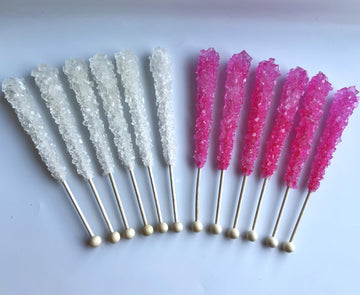 Classic Rock Candy Sticks, Sugar Rock Crystal Lollipops, Individually Wrapped (Pack Of 12, Baby Girl (Pink Cherry And White))
