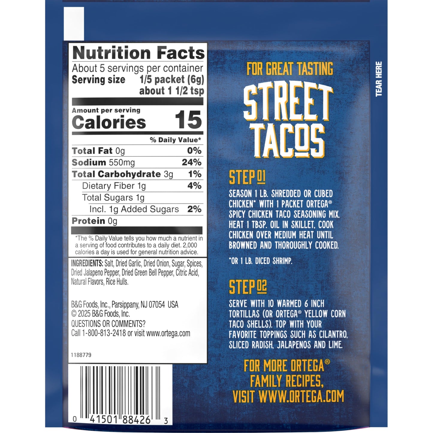 Ortega Spicy Chicken Taco Seasoning Mix, 1 Ounce, Model 1188426