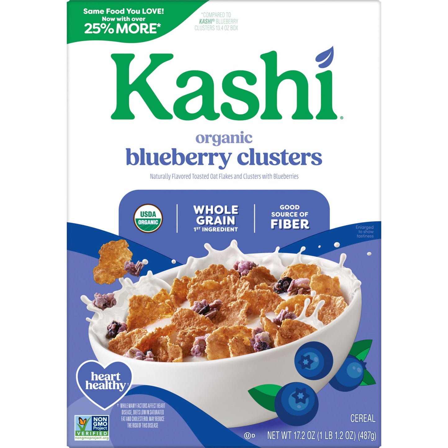 Kashi Breakfast Cereal  Organic  Whole Grain  Blueberry Clusters  17.2oz Box (1 Box)