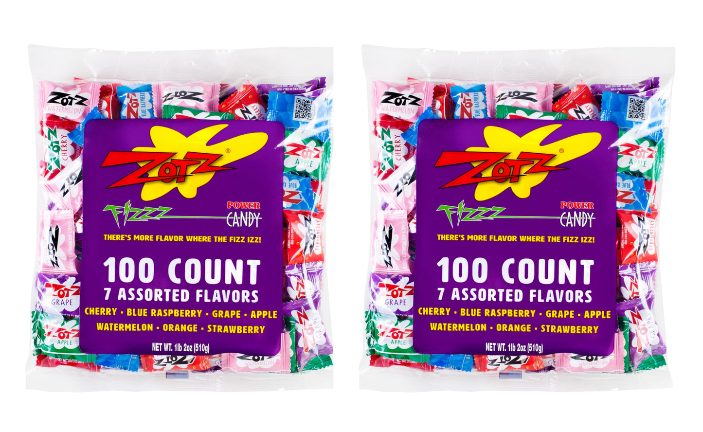 Zotz Fizzy Bulk Candy (Assorted, 200 Units)- Hard Candy Individually Wrapped- Assorted Fruit Flavors, Cherry, Watermelon, Blue R