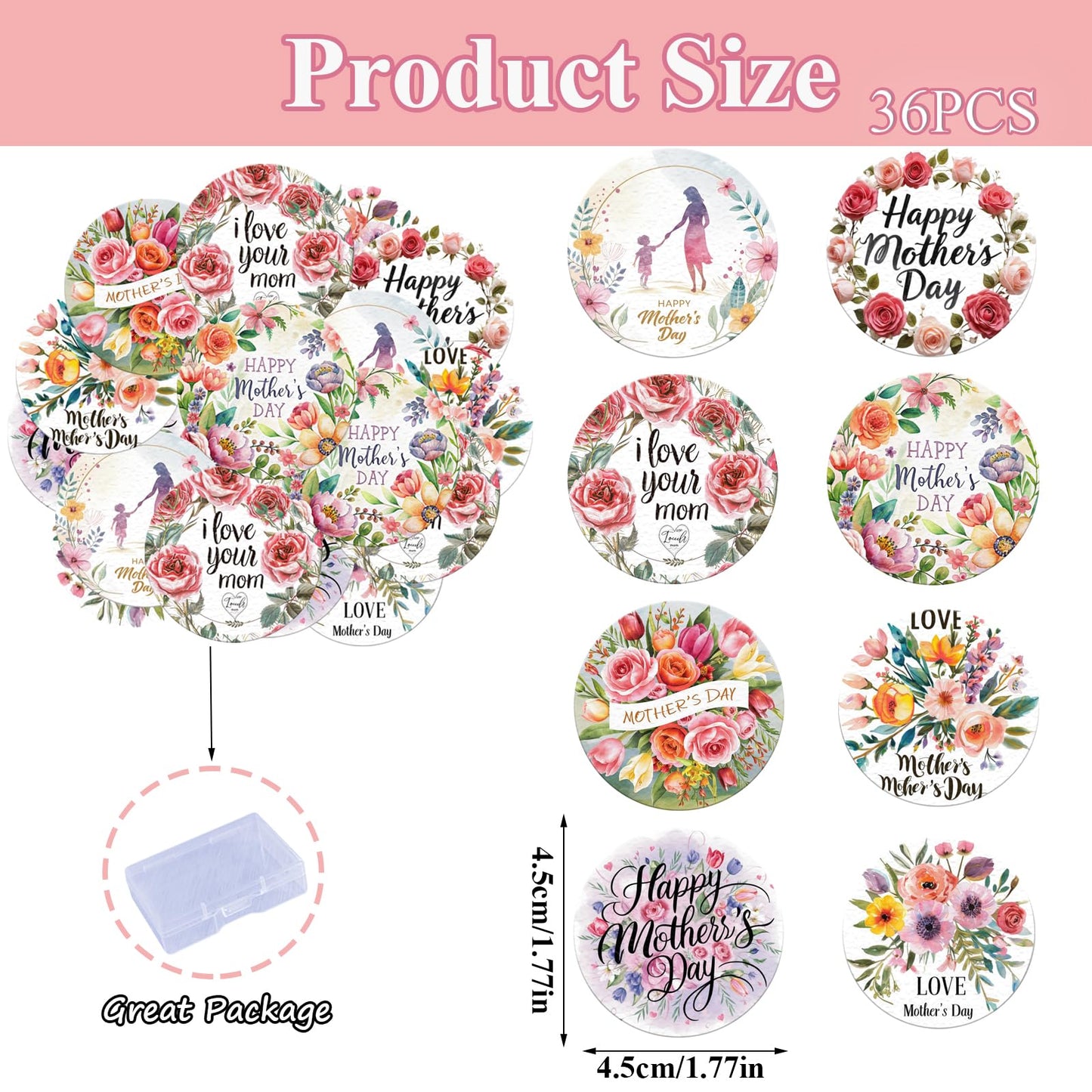 Fyeoxle 36Pcs Edible Floral Happy Mother'S Day Cupcake Toppers Wafer Paper Love Mom Cupcake Picks Edible Flower Mothers Day Cake